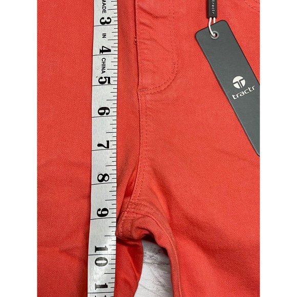 Tractr Mona High Rise Crop Coral Red Raw Hem Garment Dyed Jeans Size 2/26 - Picture 7 of 8